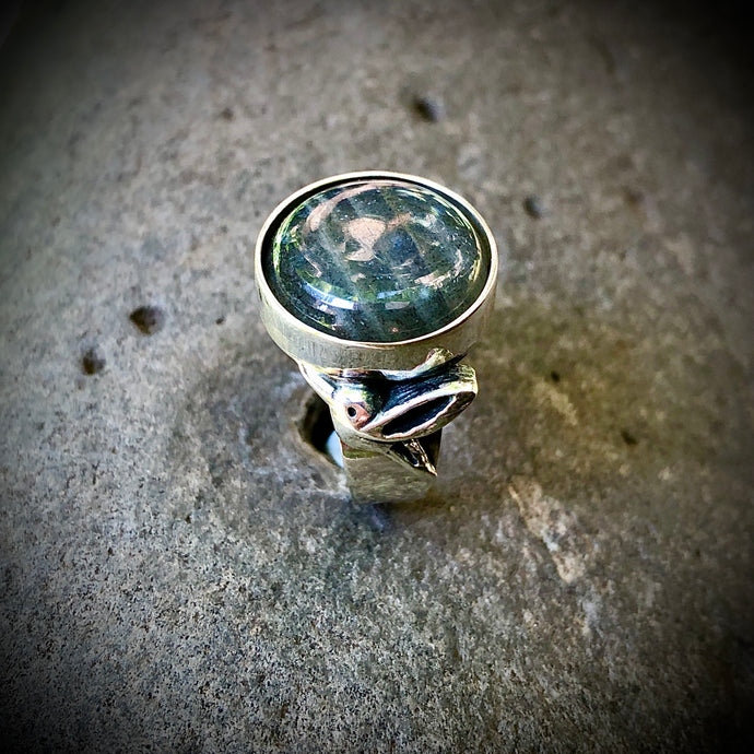 Anillo Colibrí perfil con labradorita diámetro 15mm